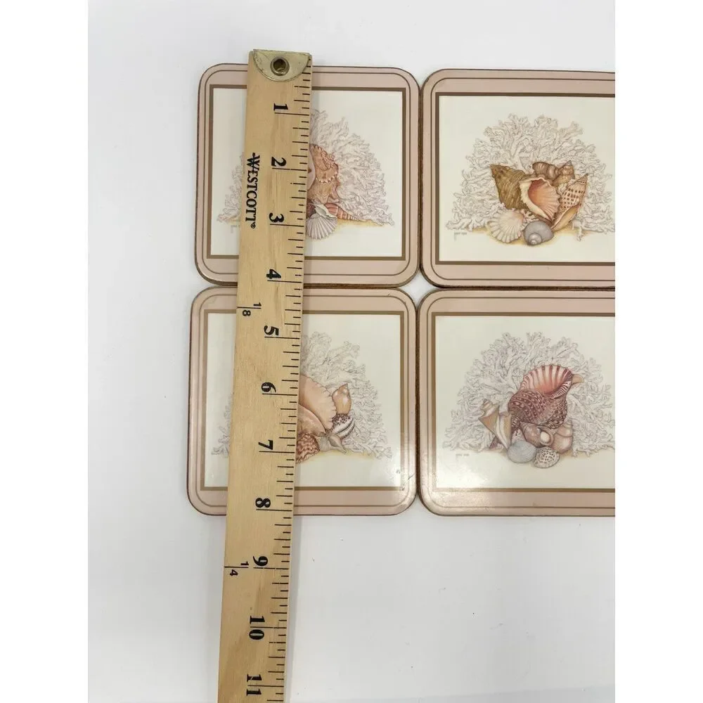 Vintage Pimpernel Coasters Maria Ryan Pink SEA SHELL Beach 4”X 4” Set Of 4